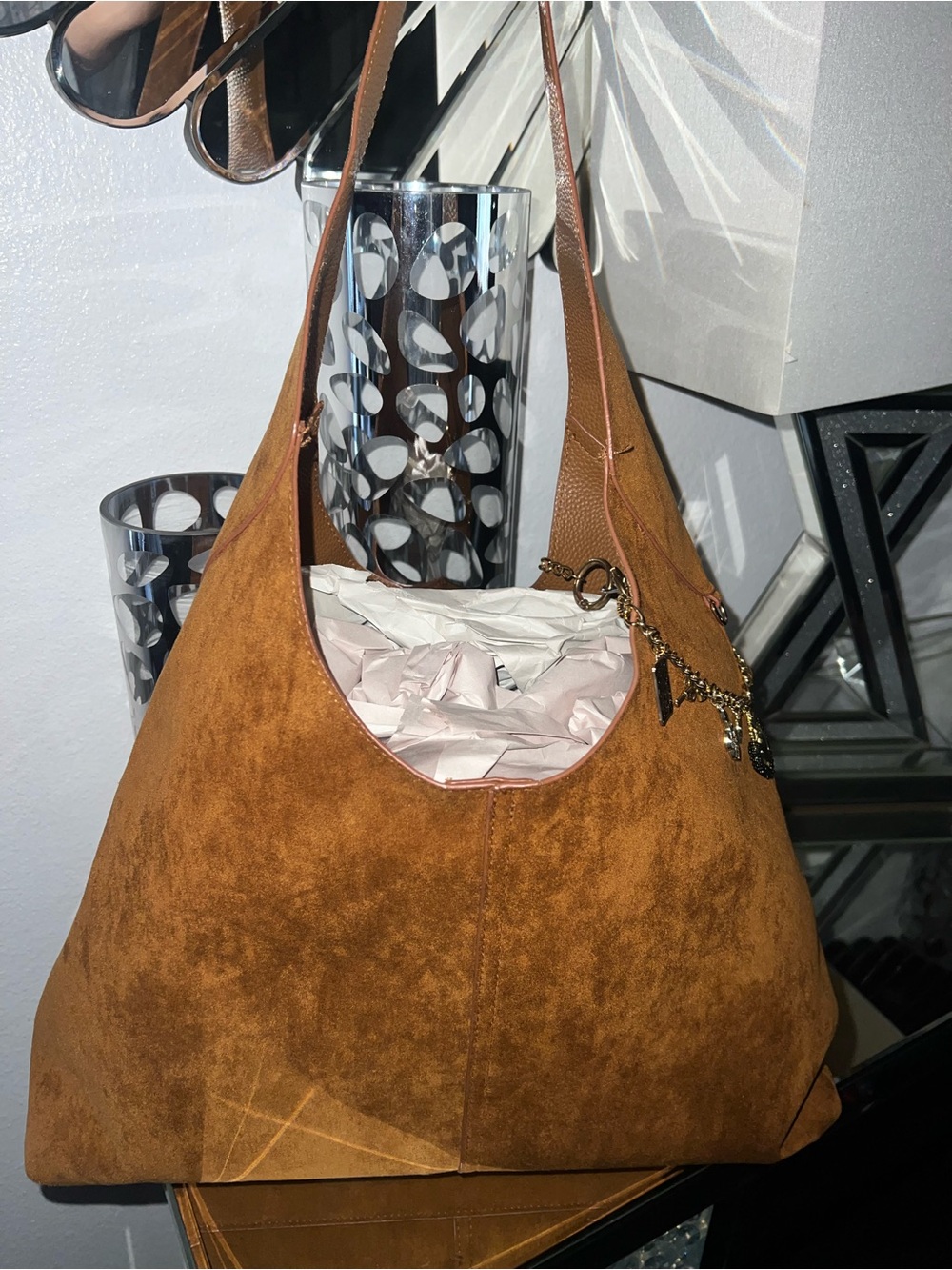 Two Women's Suede Hobo Shoulder Bag in Brown & Oxblood